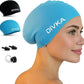 2-Pack Premium Quality Silicone Swim Caps for Women, Men, Teens & Adults – Medium Size – Stretchable & Durable, Includes Ear Plugs & Nose Clip, Extra Room for Long Hair, Non-Slip & Waterproof