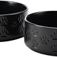 SPUNKYJUNKY Ceramic Dog Bowls 2 Pack, 8.3'' Dog Food Water Double Feeding Bowls Non-Slip for Medium to Large Sized Breed Microwave Dishwasher Safe - 60 OZ, 2pcs, Paw Black