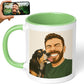 Personalized Coffee Mug, Custom Drawing Portrait Gift, Funny Customized Coffee Gift for Men & Women, Custom Mugs with Pictures, Light Green 11oz Customized Ceramic Tea Cup