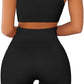 QINSEN Workout Outfits for Women 2 Piece Ribbed Seamless Crop Tank High Waist Yoga Leggings Sets