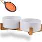 Petygooing Dog Bowls,White Ceramic Cat and Dog Bowl Set with Wood Stand for Food and Water, Non-Slip Cute Modern Pet Dish Set for Cats & Medium Dogs (28OZ)