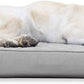 Furhaven Cooling Gel Dog Bed for Large Dogs w/ Removable Bolsters & Washable Cover, For Dogs Up to 95 lbs - Two-Tone Plush Faux Fur & Suede L Shaped Chaise - Stone Gray, Jumbo/XL