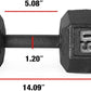 WF Athletic Supply Cast Iron Solid Hexagon Gray/Black Dumbbells, Strength Training Free Weights Set of 2 for Women and Men, Hand Weights Sold by Pairs, Multi-Select Size Options Available