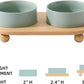 Ceramic Elevated Cat Food and Water Bowl, Kitty Bowl, Raised Cat Dish, Pet Feeder (5.1 in, 2 x Light Green + Stand)