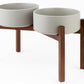 SPUNKYJUNKY Raised Ceramic Dog Bowls Set with Non-Slip Acacia Wood Stand for Large Sized Dog(60.87 OZ, Gray)