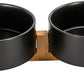 SPUNKYJUNKY Ceramic Dog and Cat Bowl Set with Wooden Stand, Modern Cute Weighted Food Water Bowl Set for Medium to Large Size Dogs (42 OZ, 2 × Black)