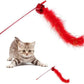 PETCTN Red Cat Teasing Stick Toy - Interactive Stick with Sparkly Feather Boa & Crinkle Ball for Indoor Cat Training & Fun