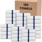 Blue Center Stripe 120 Bulk Towels (22x44) – Economical Soft & Absorbent Bulk Pool Towels for Hotels - Lightweight & Quick Drying White Bath Towels Bulk for Gym & Salon - Durable & Fade Resistant