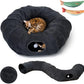 R1M Cat Tunnel Bed for Indoor Cats, Cute Cat Donut Tunnel Toys for Small, Larger Cats with Two Fish Cat Toys, Round Pet Peekaboo Cave Toy for Kitten, Dark Grey