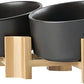 SPUNKYJUNKY 15° Slanted Ceramic Dog and Cat Bowl with Wooden Stand, Tilted Bulldog Food and Water Bowl No Slip Non-Spill for Cats Medium Dogs Big Face Pets 28.7 OZ (3.6 Cups, Black × 2)