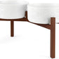 SPUNKYJUNKY Ceramic Elevated Dog Bowl Set with Acacia Wood Stand for Food and Water for Large Dogs (60.87 OZ, White, Dog Paw Pattern)