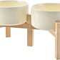 SPUNKYJUNKY Elevated Dog Bowls Ceramic, 6.1'' Dogs and Cat Food Water Bowls Raised with Non-Slip Bamboo Stand for Medium Sized Breed Microwave Dishwasher Safe - 28.7 OZ,Beige