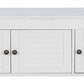 Storage Bench with 3 Shutter-Shaped Doors, Pine Wood Shoe Bench with Removable Cushion and Hidden Storage Space for Living Room, Entryway 43.5" L x 16" W x 18" H (White)