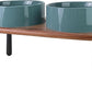 SPUNKYJUNKY Ceramic Elevated Dog Bowls Raised with Acacia Bamboo Wooden Stand, 8.3'' Dog Food Water Bowls Set Non-Slip for Medium Large Sized Breed Microwave Dishwasher Safe - 60 OZ,Dark Green