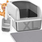 Stainless Steel Litter Box with Lid, Metal Litter Box with Cat Litter Mat,Extra Large Enclosed Cat Litter Boxes for Multiple Cats, Anti-Leakage,Non-Stick, Easy to Clean, Included Mat, Scoop