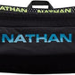 Nathan Running Belt Pinnacle Hydration Waistbelt/WaistPack. Includes Soft Flask, Storage, Zipper Pocket. For Running, Hiking Fanny Pack. No Bounce! (Black/Blue Me Away, S/M)