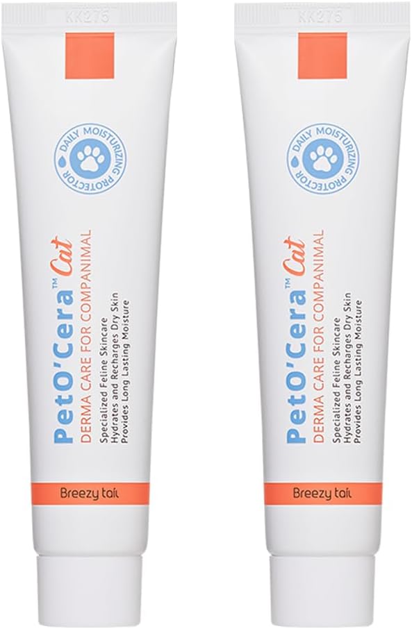 PetO'Cera Cat Cream - Hair Loss & Itch Relief for Hot Spots, Rashes, Allergies & Dry Skin - Soothing Moisturizer for Paws, Face & Body - pH Balanced & Lick-Safe Formula for Cats, Bundle 2.7oz