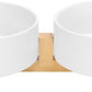 SPUNKYJUNKY Ceramic Dog and Cat Bowl Set with Wooden Stand, Modern Cute Weighted Food Water Bowl Set for Medium to Large Size Dogs (42 OZ, 2 × White)