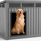 Dog House Indoor Outdoor,Resin Waterproof Puppy Shelter with Air Vents and Elevated Floor,Air Rod on Top to Open,Dog Kennel for Small to Large Dogs(Grey,42.87 * 32.95 * 31.61)