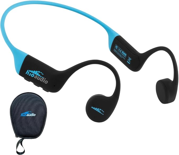 H2O Audio TRI 2 Multisport Waterproof Bone Conduction Open Ear Headphones, Bluetooth 5.3 for Running and Cycling, MP3 Mode for Swimming, 8GB Memory, 8.5-Hour Battery, Black/Blue