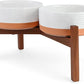 SPUNKYJUNKY Ceramic Elevated Dog Bowl Set with Acacia Wood Stand for Food and Water for Medium Dog (42.27 OZ, White and Reddish Brown)