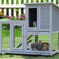 Rabbit Hutch Indoor Outdoor Bunny Cage 39" L Large 2-Story Wooden Small Animal House Enclosure with Wheels, 2 Removable Trays, Waterproof Openable Roof, Grey