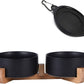 Petygooing Dog Bowls,Black Ceramic Cat Dog Bowl Set with Wood Stand for Food and Water,Non-Slip Cute Modern Pet Dish Set for Cats Small and Medium Dogs (28OZ/6.1 in)