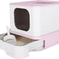RIZZARI Cat Litter Box, Foldable Cat Box with Drawer, Large Capacity Litter Box with Lid, Top Opening Litter Pan for Small to Big Cats (Pink-Stainless Steel Basin)