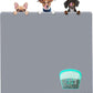 KVK Extra Extra Large Silicone Dog Food Mat 39.4×43.3in and 128oz Silicone Bag Set, Super Size Waterproof Pet Feeding Mat & Container, Non-Slip, Chew-Resistant Floor Protection (Cool Grey&Teal)