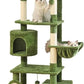 Hoopet 70-Inch Large Cat Tree for Multiple Cats Cat Tower with 2 Condos, Scratching Posts, Hammock & Platform, Plush Perch for Indoor Activity Relaxing Easy Assembly Green