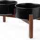 SPUNKYJUNKY Raised Ceramic Dog Bowls Set with Non-Slip Acacia Wood Stand for Medium Sized Dog(42.27 OZ, Black)