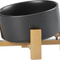 SPUNKYJUNKY 15° Slanted Ceramic Dog and Cat Bowl with Wooden Stand, Tilted Bulldog Food and Water Bowl No Slip Non-Spill for Cats Medium Dogs Big Face Pets 28.7 OZ (3.6 Cups, Black)