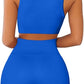 QINSEN Workout Outfits for Women 2 Piece Ribbed Seamless Crop Tank High Waist Yoga Leggings Sets