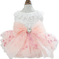 Pink Dog Dress for Small Dog Girl Spring Puppy Clothes with Bow Puff Sleeves Cat Outfit Doggy Princess with Leash Ring Doggies Harness Dress Summer Pet Apparel (Pink White, X-Small)