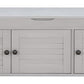 Storage Bench with 3 Shutter-Shaped Doors, Wood Shoe Bench with Removable Cushion and Hidden Storage Space for Entryway, Living Room, Hallway 43.5" L*16" W*18" H (Gray Wash Pine)