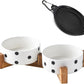 Petygooing Ceramic Dog Bowl Set with Stand,Cat Pet Food and Water Dishes,Small Dog Bowls Anti -Slip Set of 2 Cat Bowls Pet Food Dish Small Size Pet (13.5OZ/5.1 in) Black Dot