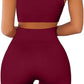 QINSEN Workout Outfits for Women 2 Piece Ribbed Seamless Crop Tank High Waist Yoga Leggings Sets