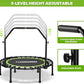 ONETWOFIT Foldable Rebounder Trampoline for Adults, 40/42/45” Mini Fitness Trampoline W/Adjustable Foam Handle Bungees, Quiet Exercise Trampoline for Personal Indoor Workout