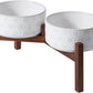 SPUNKYJUNKY Ceramic Dog Bowls Dog Bowl Set with Acacia Wood Stand Raised Dog Bowl Dog Food and Water Bowl for Small Medium Sized Dog (18.5cm)