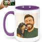 Personalized Coffee Mug, Custom Drawing Portrait Gift, Funny Customized Coffee Gift for Men & Women, Custom Mugs with Pictures, Purple 15oz Customized Ceramic Tea Cup