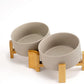 SPUNKYJUNKY 15° Slanted Ceramic Dog and Cat Bowl with Wooden Stand, Tilted Bulldog Food and Water Bowl No Slip Non-Spill for Cats Medium Dogs Big Face Pets 28.7 OZ (3.6 Cups, Grey × 2)