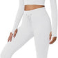QINSEN Workout Sets for Women 2 Piece Seamless Long Sleeve Crop Tops Ribbed High Waist Leggings