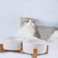 Petygooing Dog Bowls,White Ceramic Cat and Dog Bowl Set with Wood Stand for Food and Water, Non-Slip Cute Modern Pet Dish Set for Cats & Medium Dogs (28OZ)