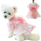 Pink Dog Dress for Small Dog Girl Spring Puppy Clothes with Bow Puff Sleeves Cat Outfit Doggy Princess with Leash Ring Doggies Harness Dress Summer Pet Apparel (Pink, Small)