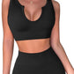 QINSEN Workout Outfits for Women 2 Piece Ribbed Seamless Crop Tank High Waist Yoga Leggings Sets