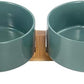 SPUNKYJUNKY Ceramic Dog and Cat Bowl Set with Wooden Stand, Modern Cute Weighted Food Water Set for Small Size Dogs (13.5OZ) & Medium Sized Dogs (28.7OZ) & Cats (3.6 Cups, 2 × Light Green)