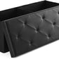 Sweetcrispy 43 Inches Folding Ottoman with Storage Bench, Foot Rest Stool, End of Bed Storage Bench Upholstered, Load 660 lbs, for Living Room, Lychee Grain Leather, Black