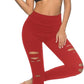 DIBAOLONG Womens High Waist Yoga Pants Cutout Ripped Tummy Control Workout Running Yoga Skinny Leggings