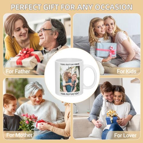 Personalized Coffee Cup with Photo, Logo or Text - Custom Both Sides Printed Mug for Him & Her - Unique Customized Gifts with Names - White/Pink