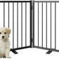 Full Metal Freestanding Dog Gate with Door, 24'' Height Foldable Pet Dog Fence for Indoor & Outdoor, 2 Panels Extra Wide Free Standing SmallDog Gates for Doorways,House,Stairs,Porch,Deck,Yard